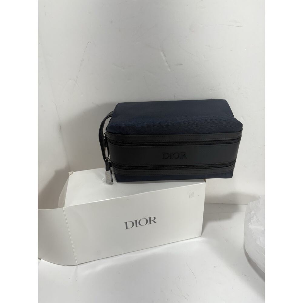 DIOR Homme Novelty pouch Navy x Black‎ 2 zippers w/box Men’s Limited RARE